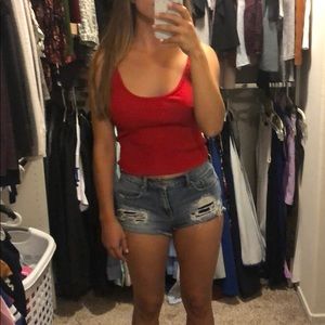 High waisted distressed shorts